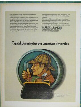 Print Ad Capital Planning Harris Bank 1970s Sherlock Holmes Business Vintage